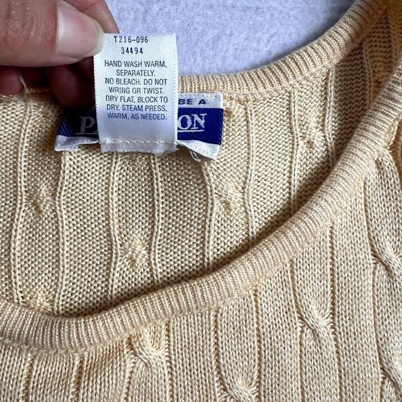 Pendleton Sweater Women Large Yellow Short Sleeve Vintage Silk Blend Cable Knit - Picture 7 of 7